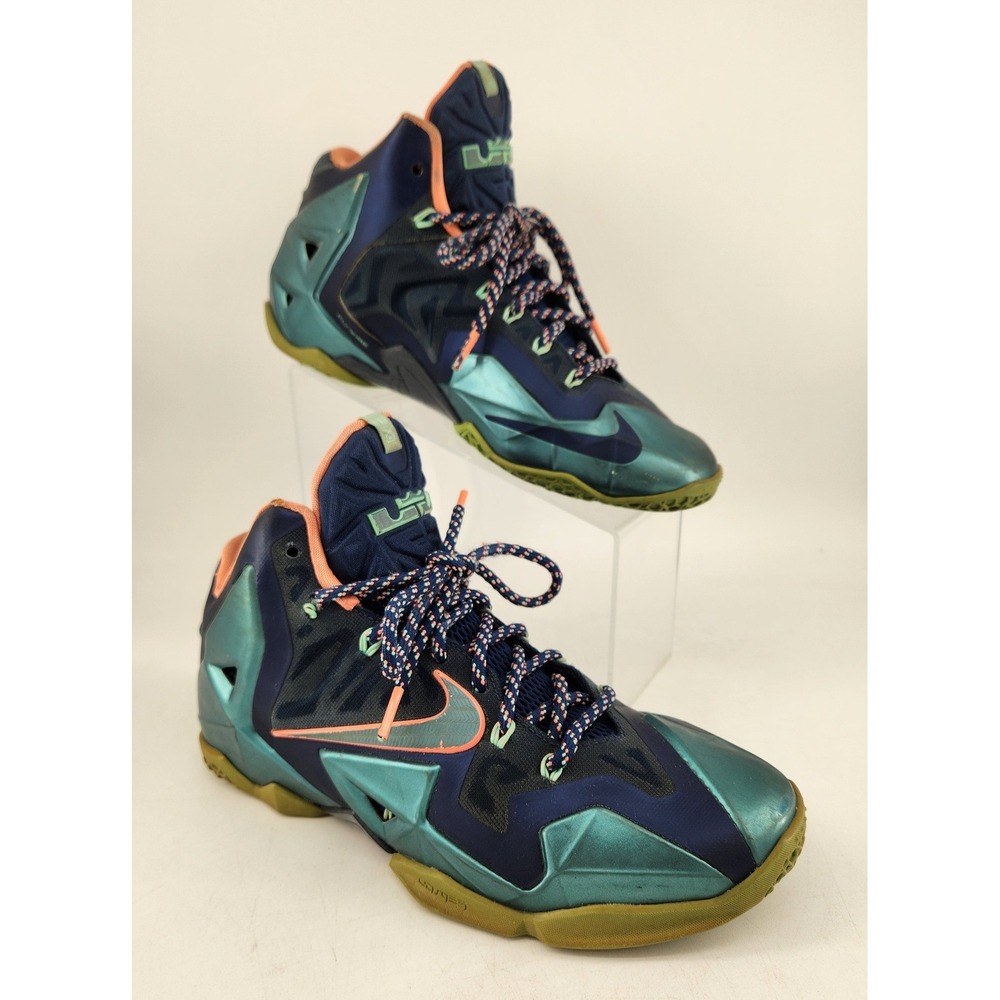 Nike LeBron 11 Miami vs. Akron Basketball Shoes Mens 8 Blue Teal Pink 616175-400